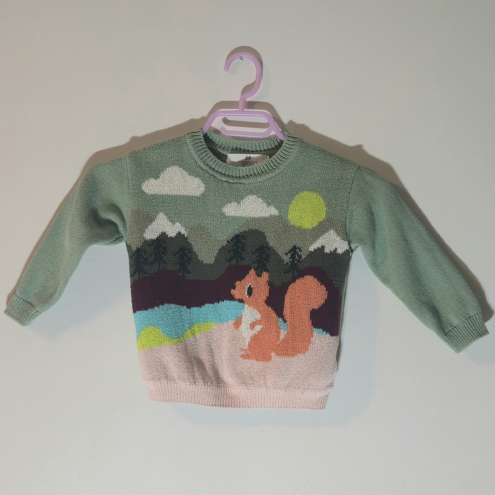 H&M Size 3/4T Squirrel Mountain Knit Sweater Cotton Kids Toddler Pullover Top - Picture 2 of 9